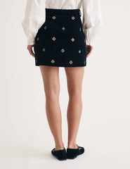 Black Embroidered Cord Zip Through Mini Skirt