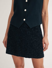 Black Floral Embroidered Mini Skirt
