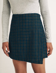 Navy Check Cord Wrap Mini Skirt