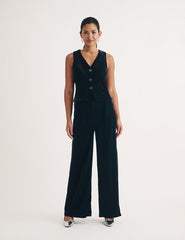 Black Wide Leg Velvet Trousers