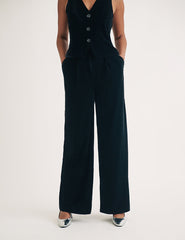 Black Wide Leg Velvet Trousers