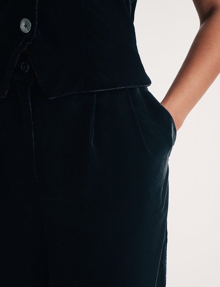 Black Wide Leg Velvet Trousers