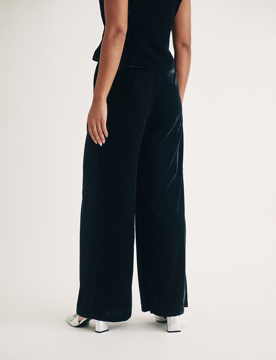 Black Wide Leg Velvet Trousers