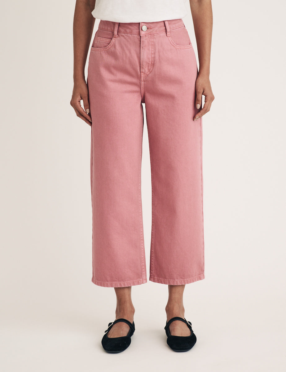 Pink Cropped Wide Leg Jeans