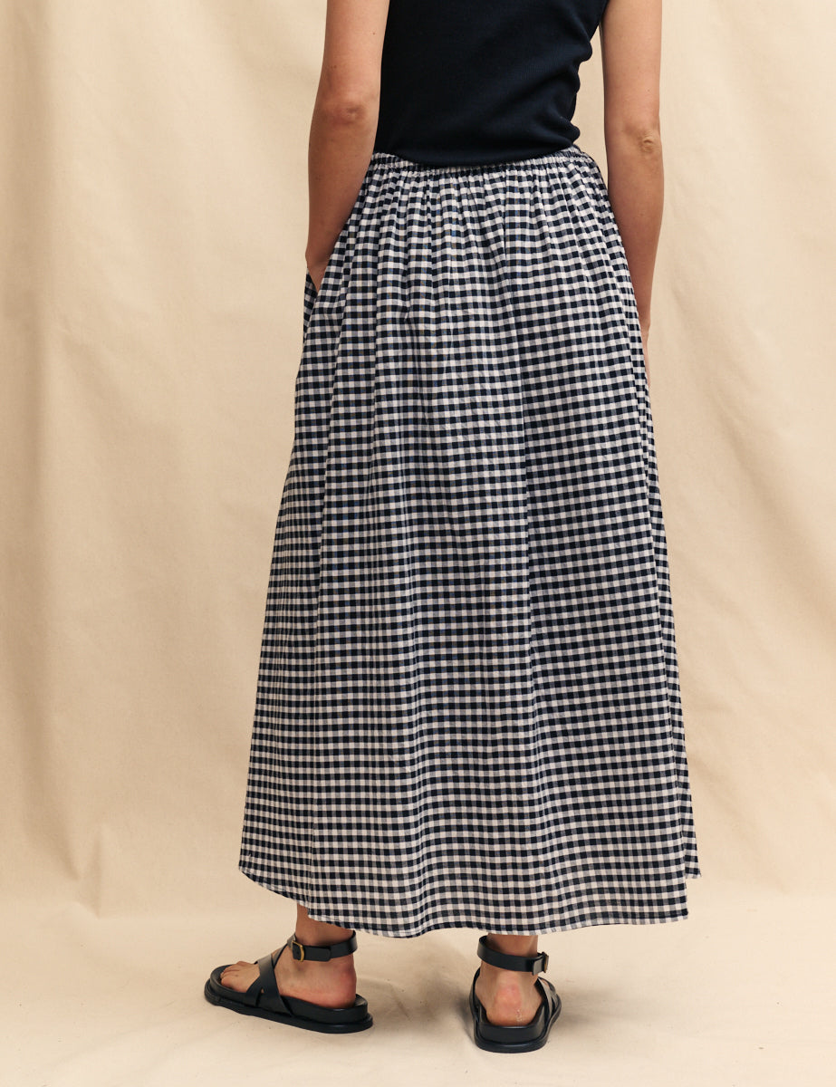 Black Gingham Midi Skirt