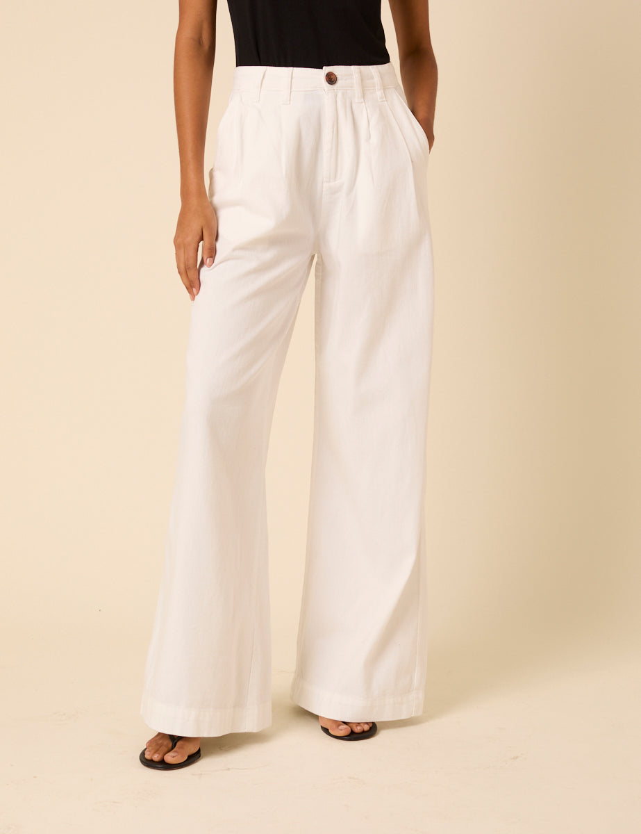 White Double Pleated Wide Leg Ava Trousers