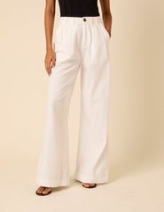 White Double Pleated Wide Leg Ava Trousers