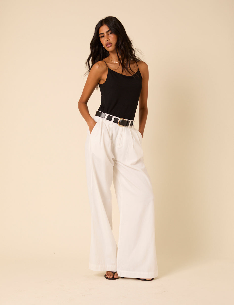 White Double Pleated Wide Leg Ava Trousers