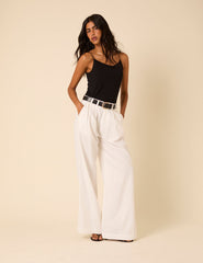 White Double Pleated Wide Leg Ava Trousers