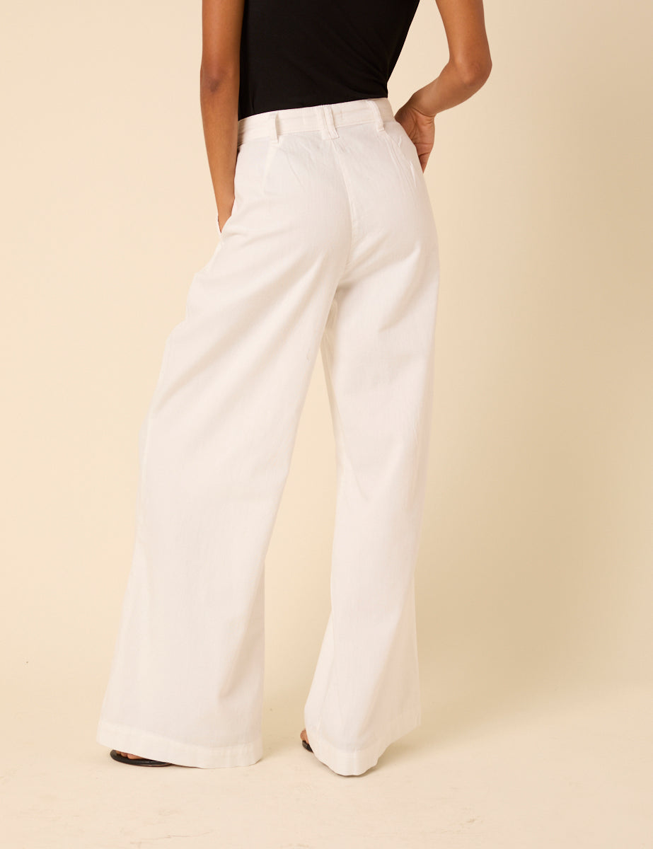 White Double Pleated Wide Leg Ava Trousers