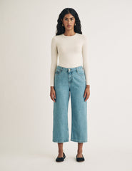 Mid Wash Denim Cropped Wide Leg Jeans