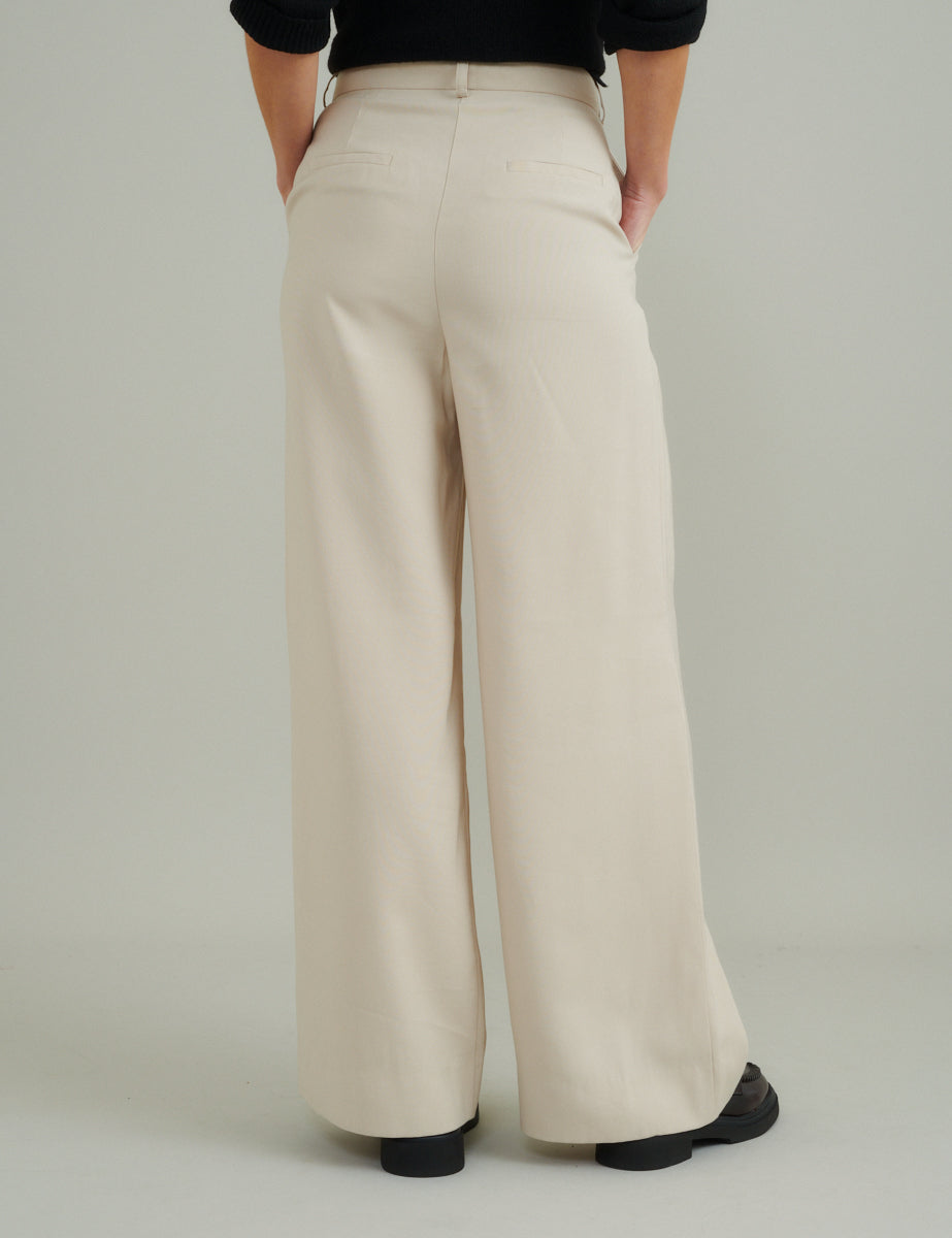 Cream Wide Leg Tailored Trousers