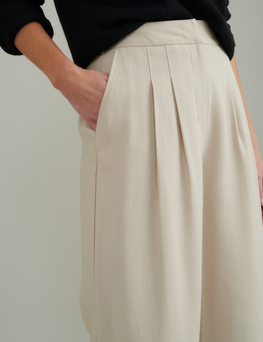 Cream Wide Leg Tailored Trousers