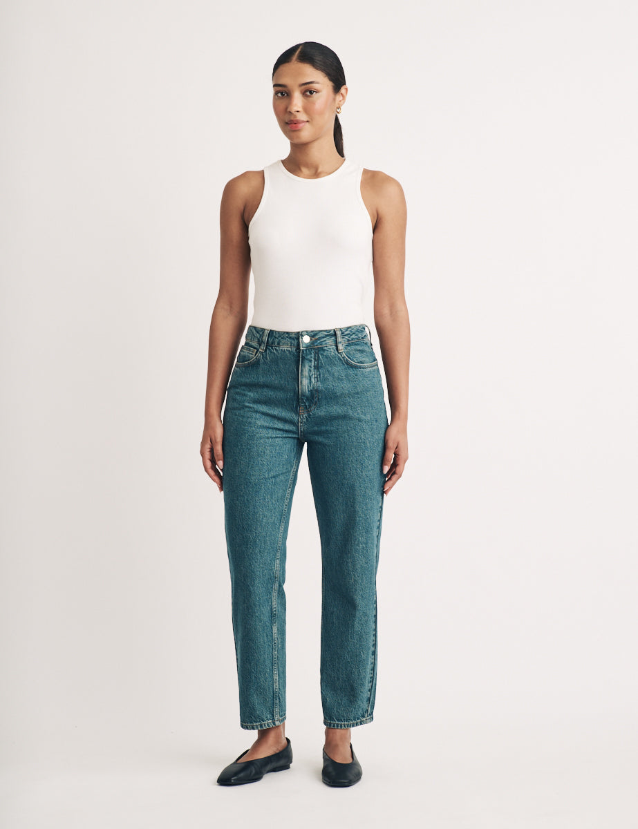 Vintage Mid Wash Slim Straight Leg Jeans