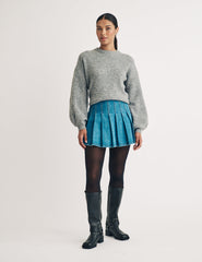 Denim Pleated Mini Skirt