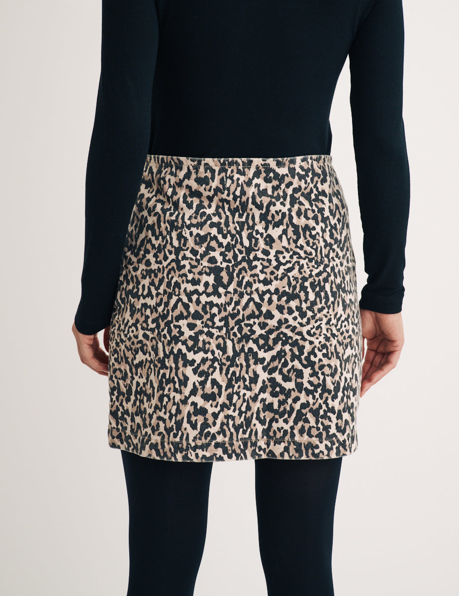 Leopard Print Denim Mini Skirt