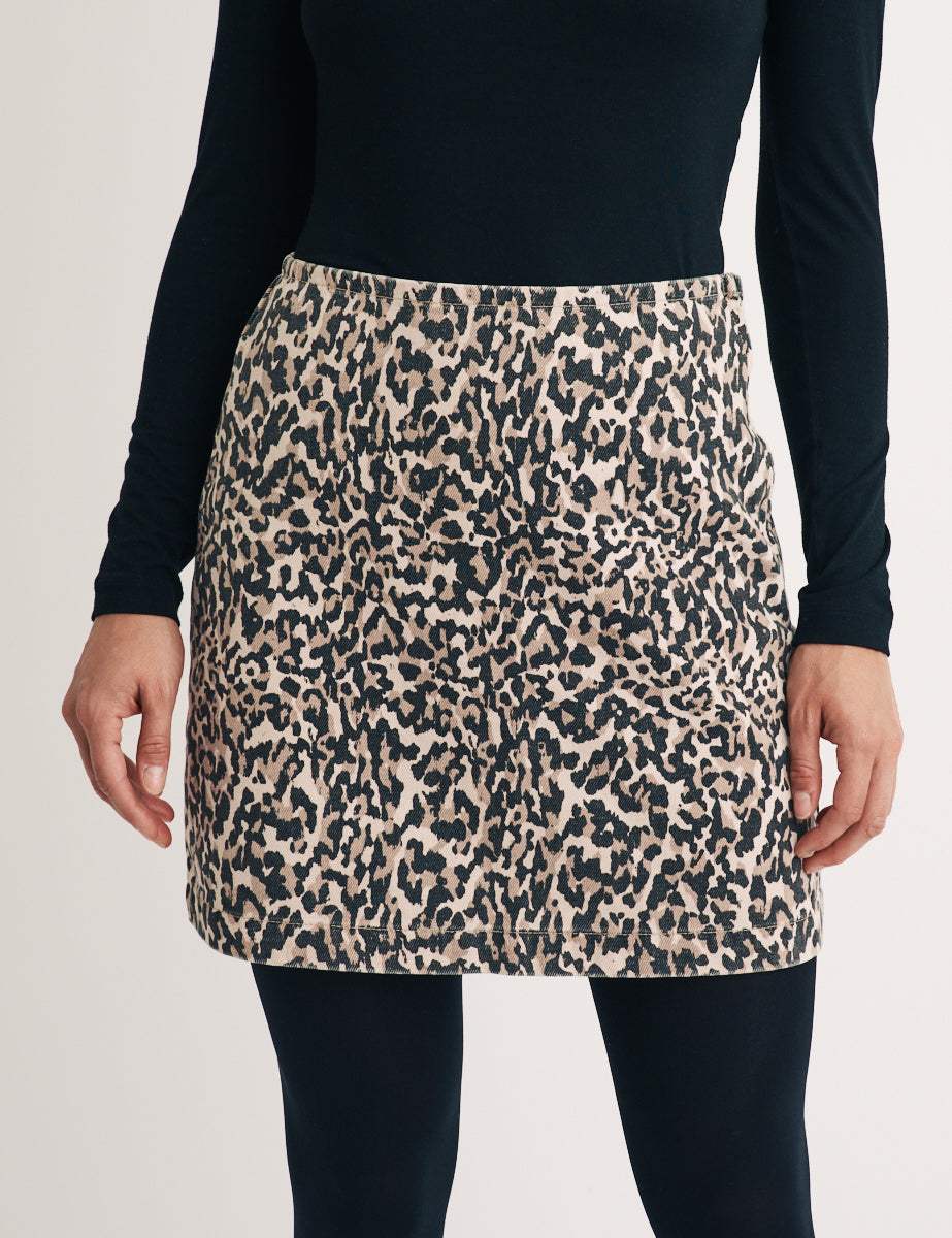 Leopard Print Denim Mini Skirt