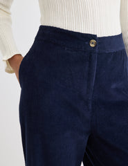 Navy Cord Straight Leg Cropped Trousers