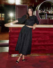 Black Floral Jacquard Midi Skirt