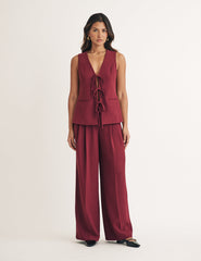 Burgundy Pleated Tailored Trousers