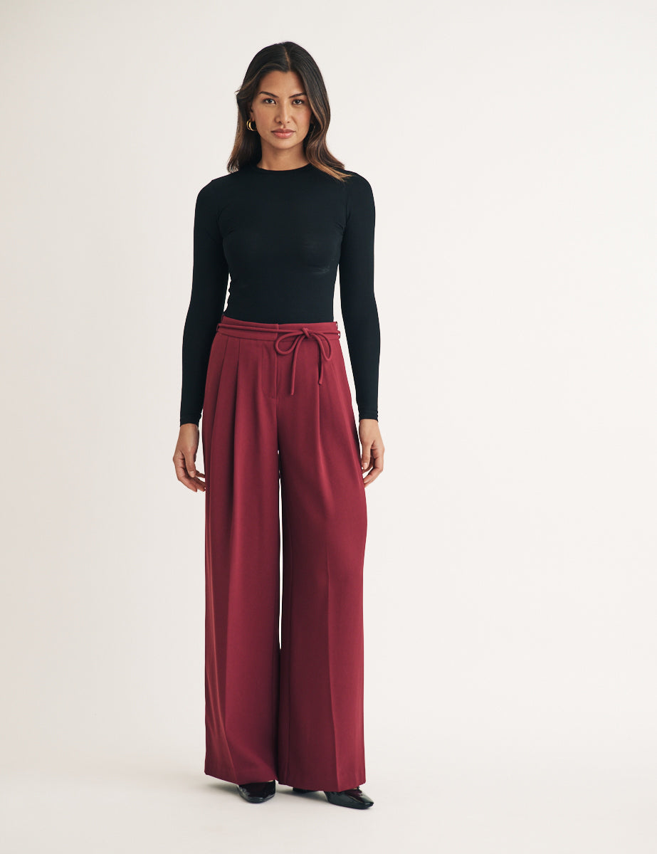Burgundy Pleated Tailored Trousers