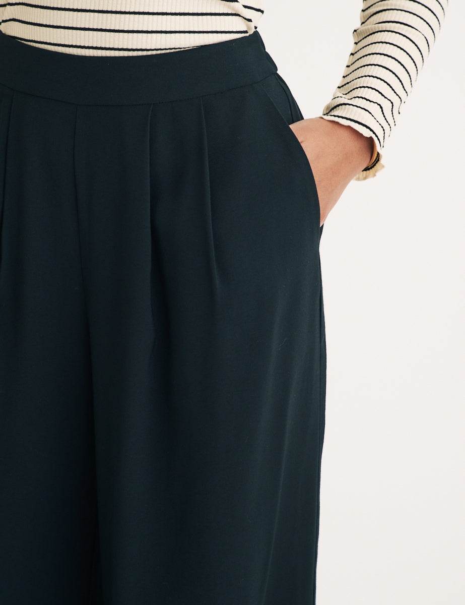 Black Wide Leg Pull On Trousers