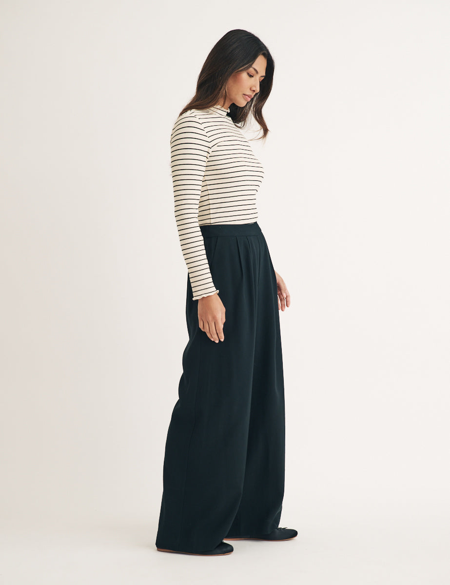 Black Wide Leg Pull On Trousers