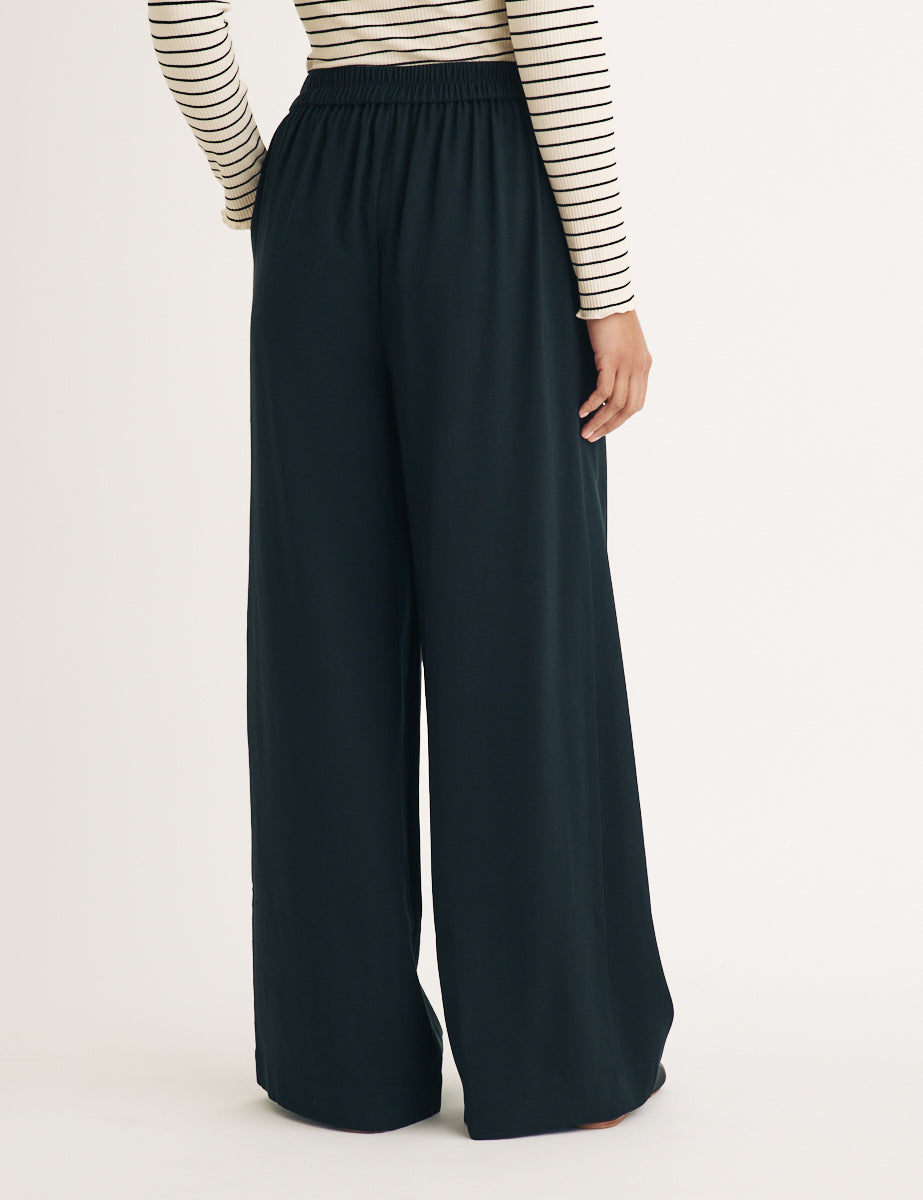 Black Wide Leg Pull On Trousers