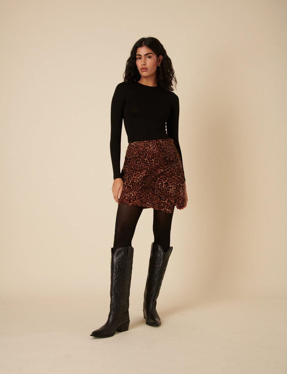 Leopard Print Cord Mini Skirt