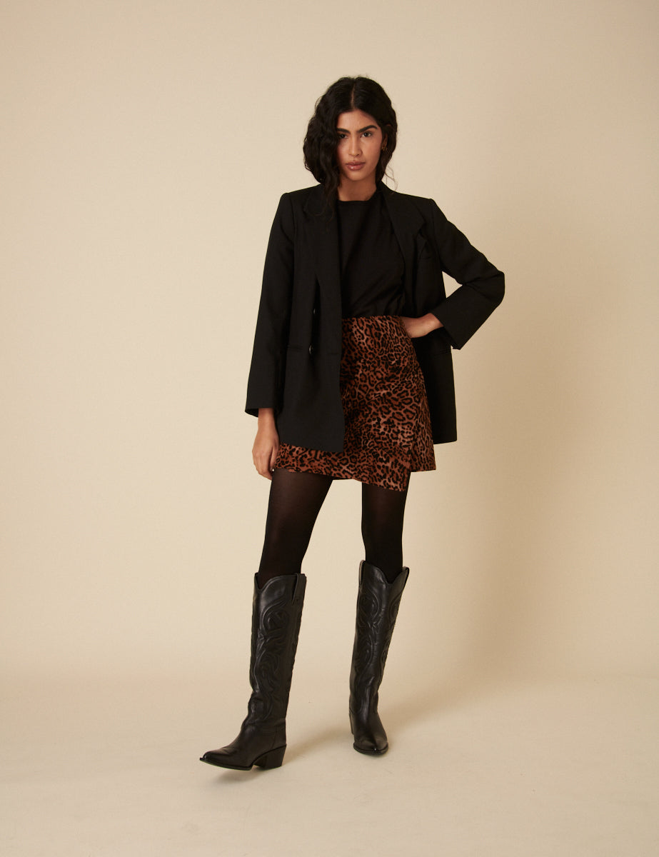 Leopard Print Cord Mini Skirt