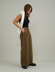 Green Tie Waist Wide Leg Trousers