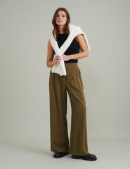 Green Tie Waist Wide Leg Trousers