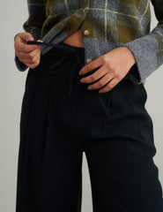 Black Tie Waist Wide Leg Trousers