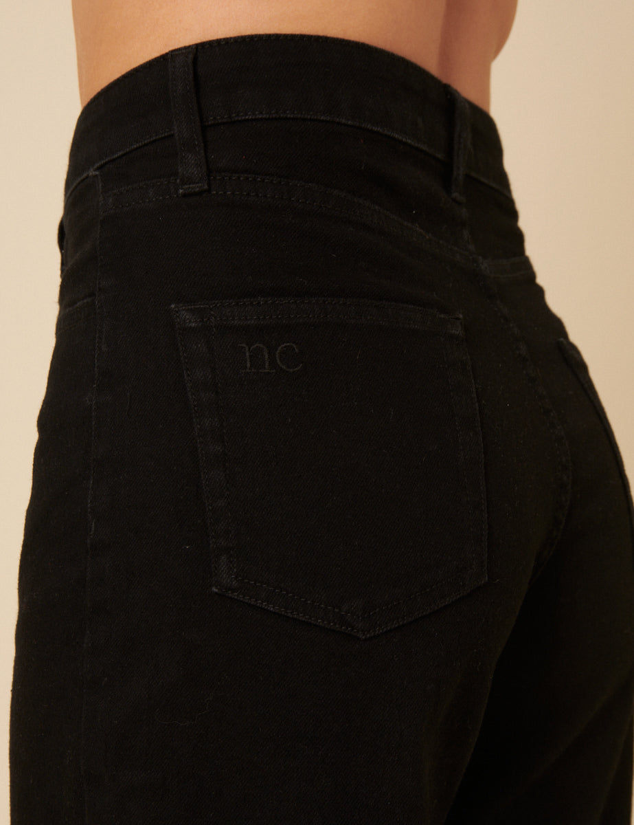 Black Denim Cropped Wide Leg Jeans