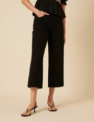 Black Denim Cropped Wide Leg Jeans