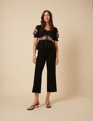 Black Denim Cropped Wide Leg Jeans