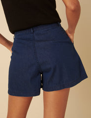 Dark Wash Double Pleat Ava Shorts