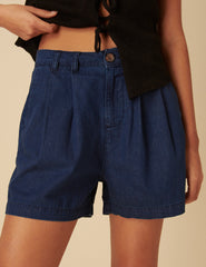 Dark Wash Double Pleat Ava Shorts