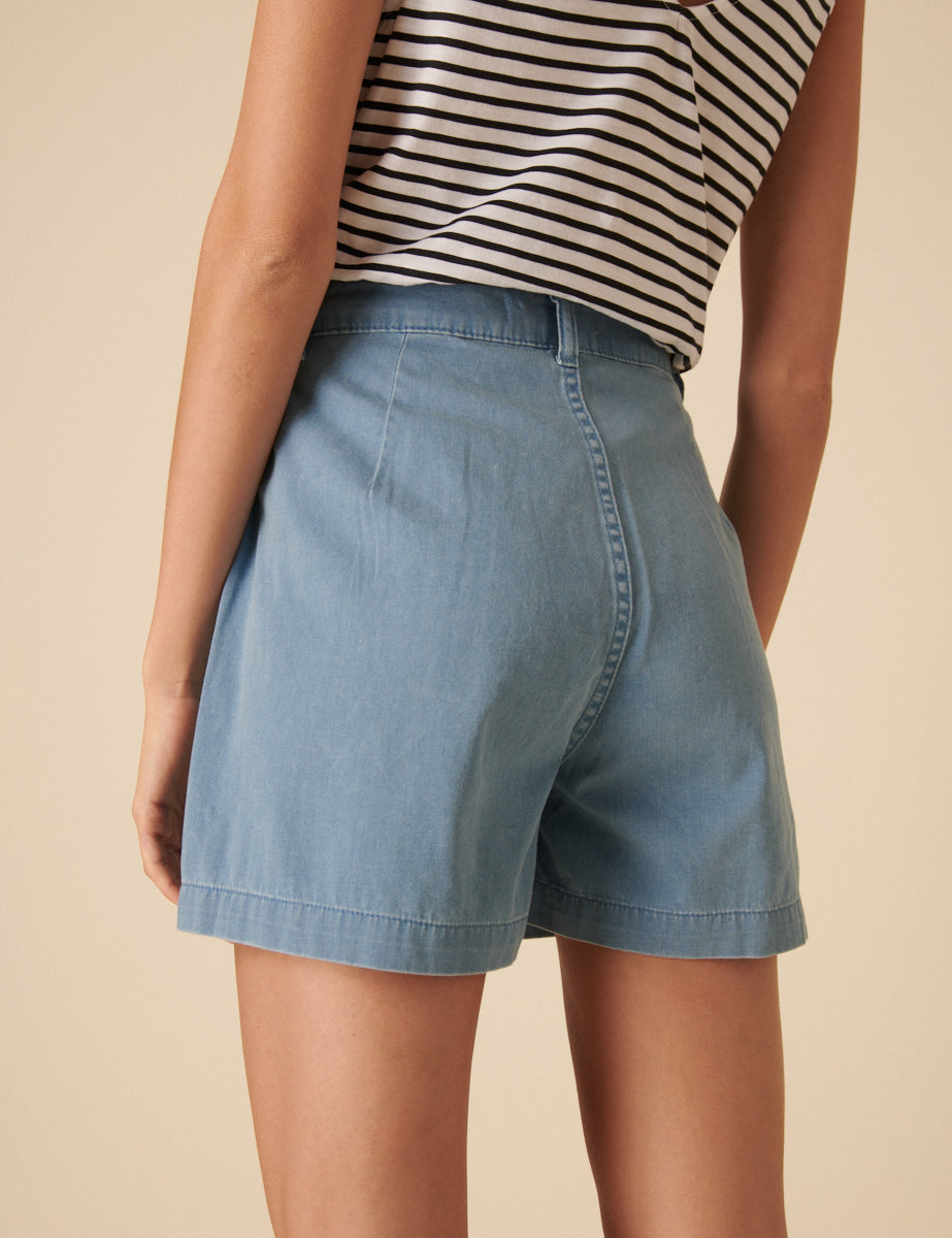 Light Blue Double Pleat Ava Shorts