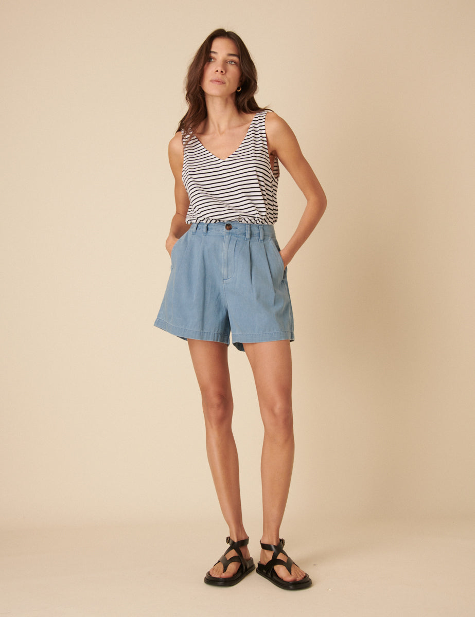 Light Blue Double Pleat Ava Shorts