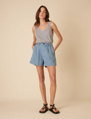 Light Blue Double Pleat Ava Shorts