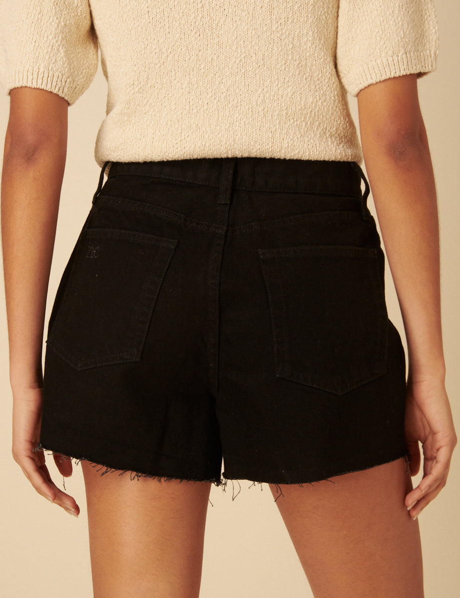 Black Denim A-line Shorts
