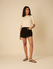 Black Denim A-line Shorts