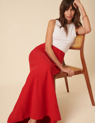 Red Linen-blend Mila Maxi Skirt