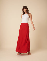 Red Linen-blend Mila Maxi Skirt