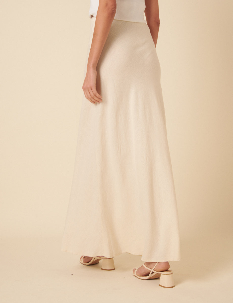 Cream Linen-blend Maxi Skirt