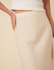 Cream Linen-blend Maxi Skirt