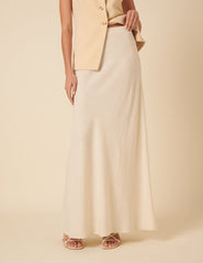 Cream Linen-blend Maxi Skirt