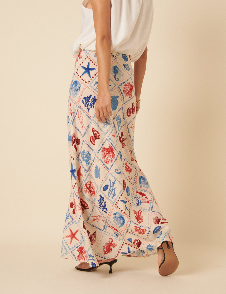 Cream Shell Print Mila Maxi Skirt