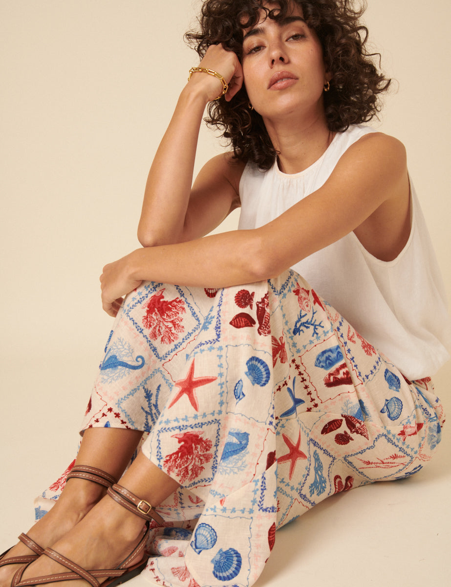 Cream Shell Print Mila Maxi Skirt
